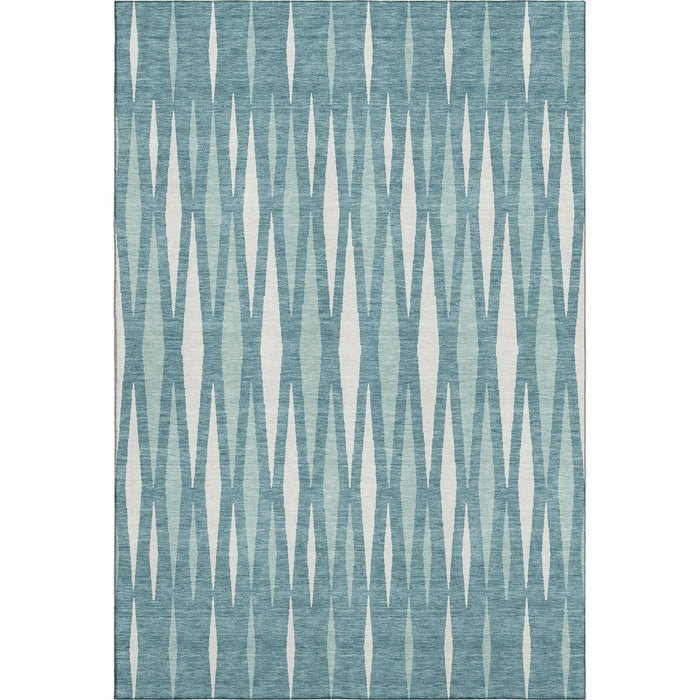 10' X 14' Geometric Washable Area Rug With UV Protection (670087) - Teal / Ivory