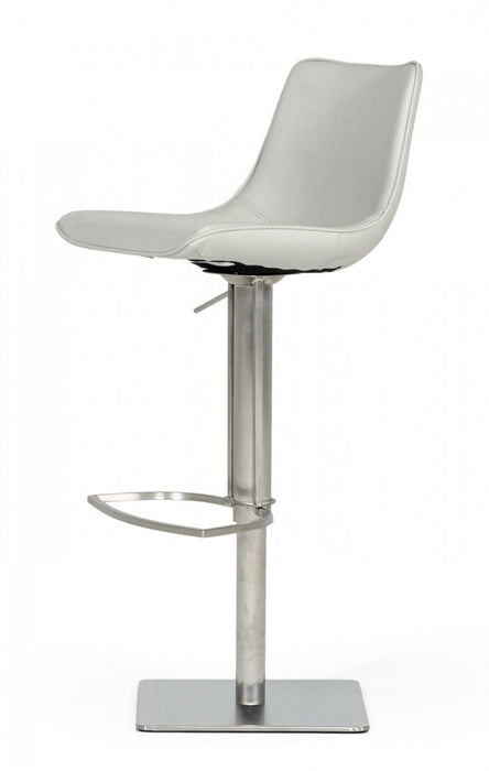 29" Faux Leather And Stainless Steel Swivel Low Back Bar Height Bar Chair - Light Gray And Silver