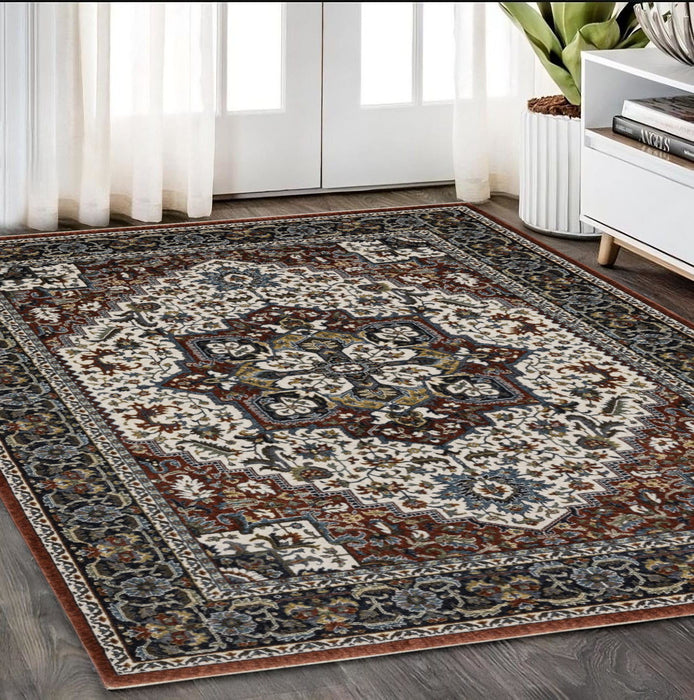 5' X 8' Medallion Area Rug With Fringe - Red