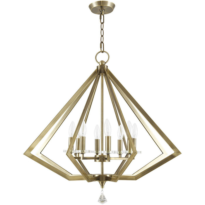 28" Eight Light Dimmable Chandelier With Shades - Antiqued Brass