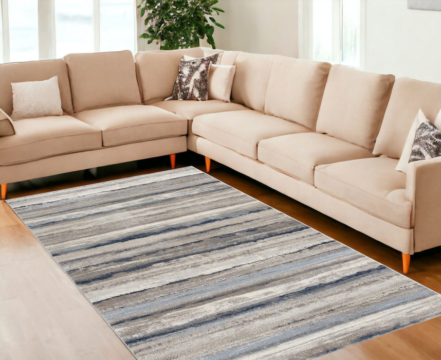 8' x 11' Distressed Stripes Area Rug - Blue And Beige