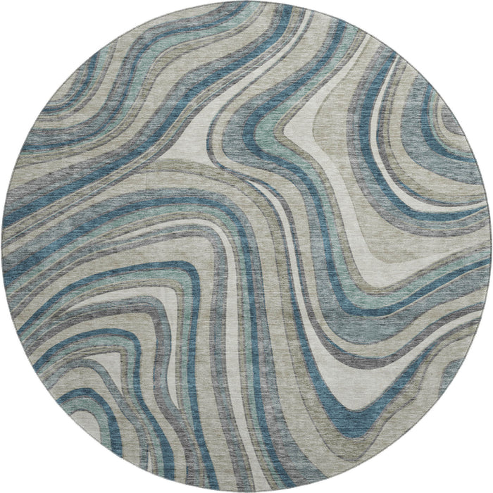 8' Marble Washable Round Rug With UV Protection - Teal