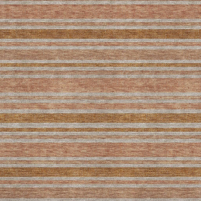 9' X 12' Striped Washable Area Rug With UV Protection (647853) - Rust / Beige