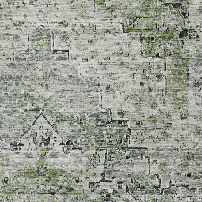 10' X 14' Floral Medallion Washable Area Rug With UV Protection (705077) - Artichoke Green / Gray