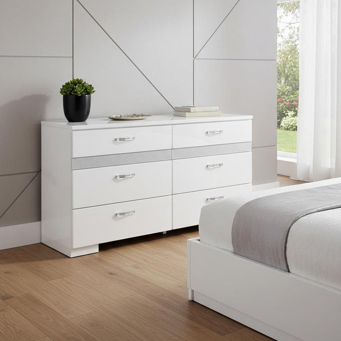 High Gloss Eight Drawer Double Dresser - White