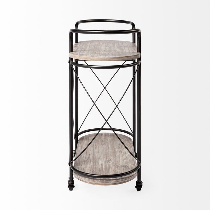 Solid Wood Steel Round Rolling Kitchen Cart With Storage - Black
