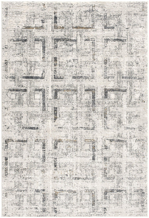 6.5' x 9.5' Abstract Power Loom Area Rug - Ivory And Gray