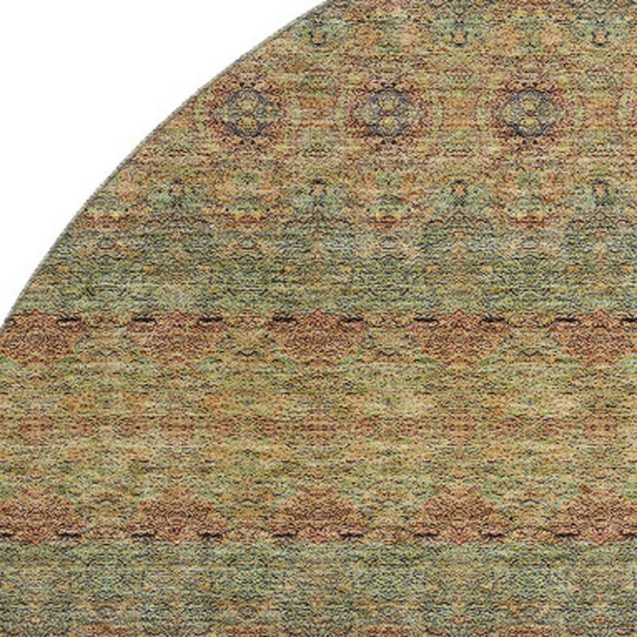 8' Floral Medallion Washable Round Rug With UV Protection (651319) - Green / Copper
