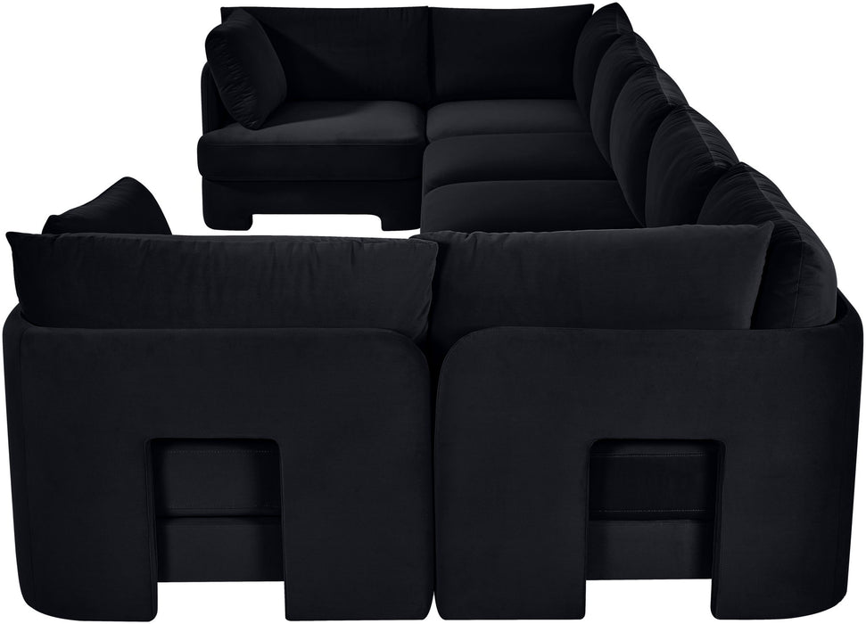 Meridian Furniture velvet upholstery 7-piece U-shaped sectional sofa with stationary design and plush cushions.