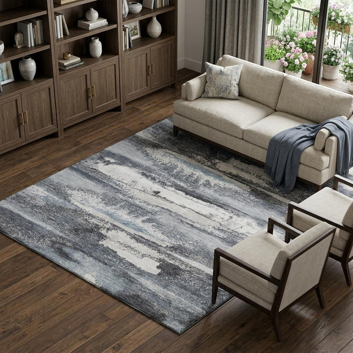 10' X 14' Abstract Washable Area Rug With UV Protection (675012) - Gray / Ivory