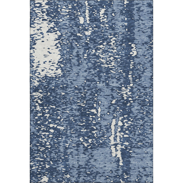 10' X 14' Abstract Washable Area Rug With UV Protection (675438) - Denim Blue / Ivory