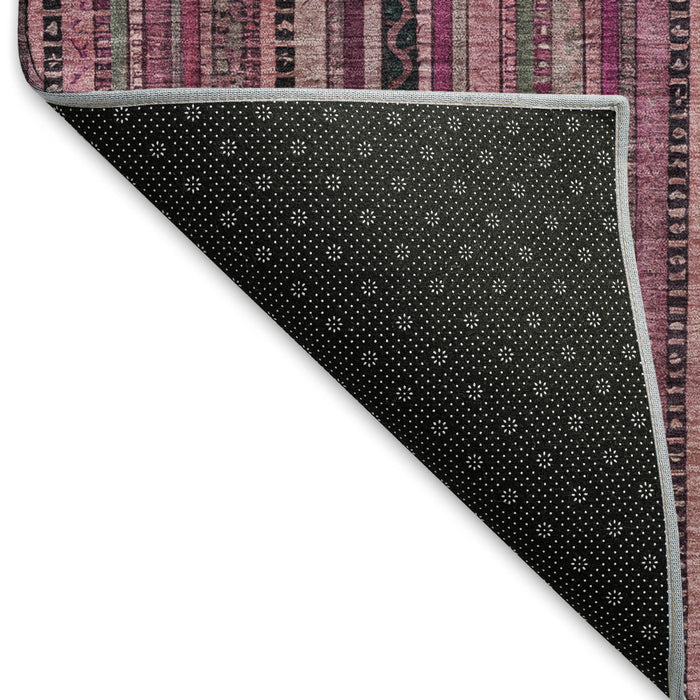 10' X 14' Striped Washable Area Rug With UV Protection (696218) - Pink / Gray / Mauve