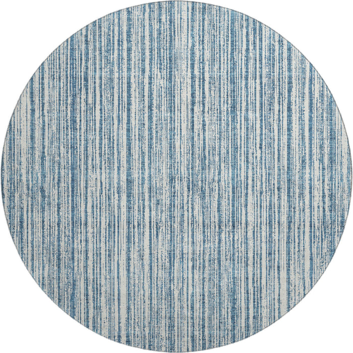 8' Striped Washable Round Rug With UV Protection - Blue And Ivory