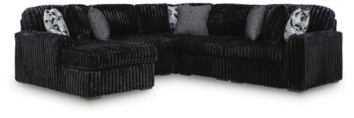 Signature Design by Ashley Midnight-Madness 5-piece stationary sectional with plush cushions and modern design, in a dark fabric.