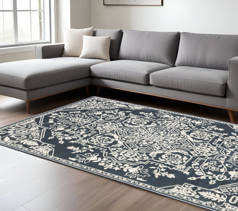 7' X 10' Oriental Area Rug - Blue / Ivory