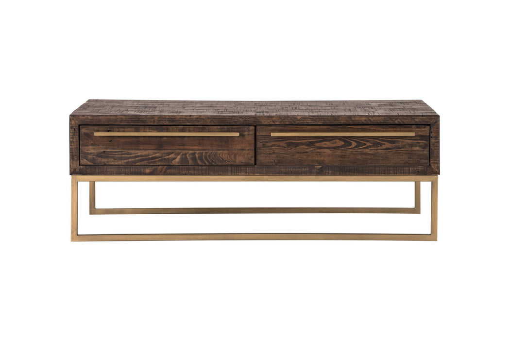 Metal Coffee Table With Drawer - Dark Brown And Gold