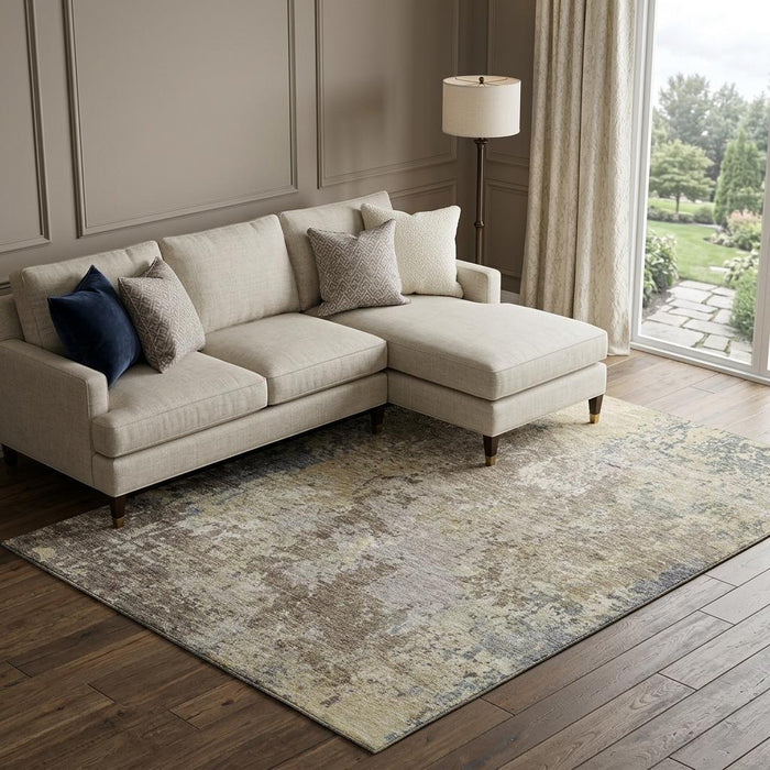 10' X 14' Abstract Washable Area Rug With UV Protection (687955) - Beige / Blue / Gray