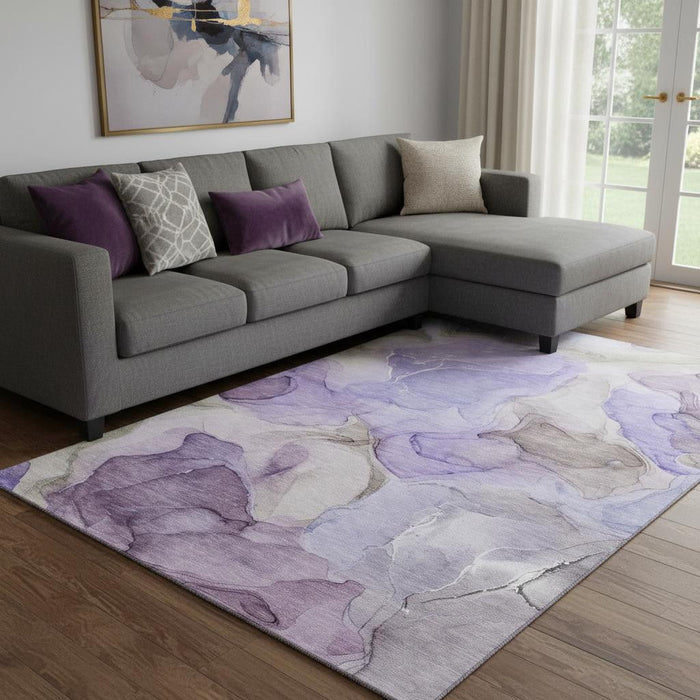 10' X 14' Abstract Washable Area Rug With UV Protection (646740) - Purple / Gray