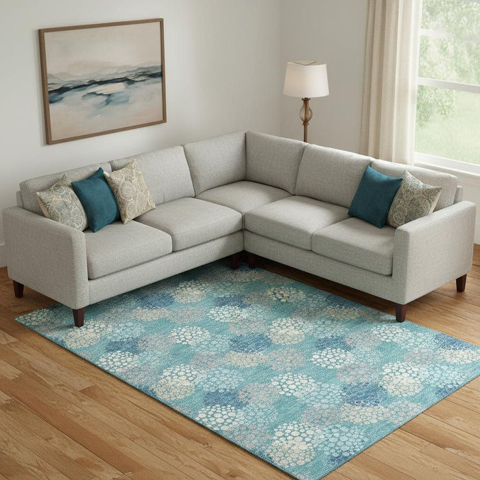 10' X 14' Polka Dot Washable Area Rug With UV Protection (672236) - Teal / Ivory / Beige