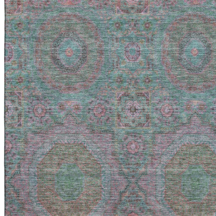 10' X 14' Medallion Washable Area Rug With UV Protection (708235) - Teal / Blush