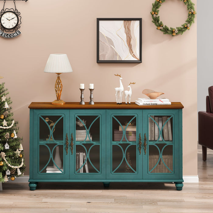 Giga elegant 4-door sideboard with tempered glass doors, showcasing a sleek wooden finish and modern design.