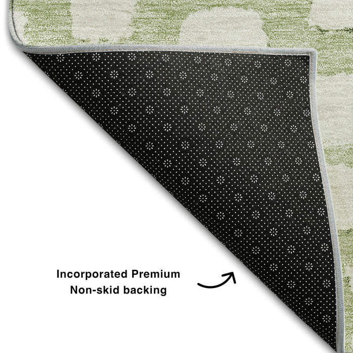 8' Cobblestone Washable Round Rug With UV Protection - Artichoke Green And Ivory