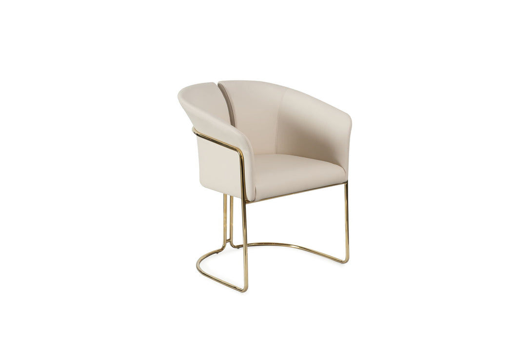 Faux Leather Metal Partially Open Back Dining Arm Chair - Beige / Gold