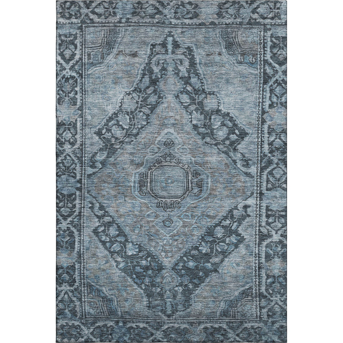10' X 14' Oriental Washable Area Rug With UV Protection (700541) - Navy Blue / Gray