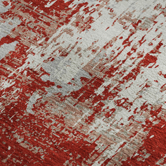 10' X 14' Abstract Washable Area Rug With UV Protection (679156) - Red / Gray / Ivory