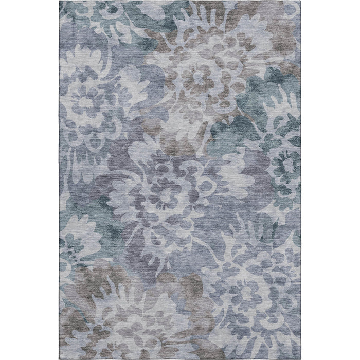 10' X 14' Floral Washable Area Rug With UV Protection (715051) - Blue / Silver