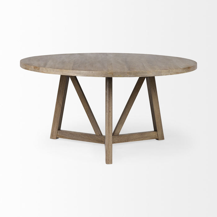 60" Rounded Solid Wood Pedestal Base Dining Room Table - Brown