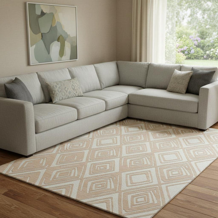 10' X 14' Geometric Washable Area Rug With UV Protection (668433) - Peach / Ivory