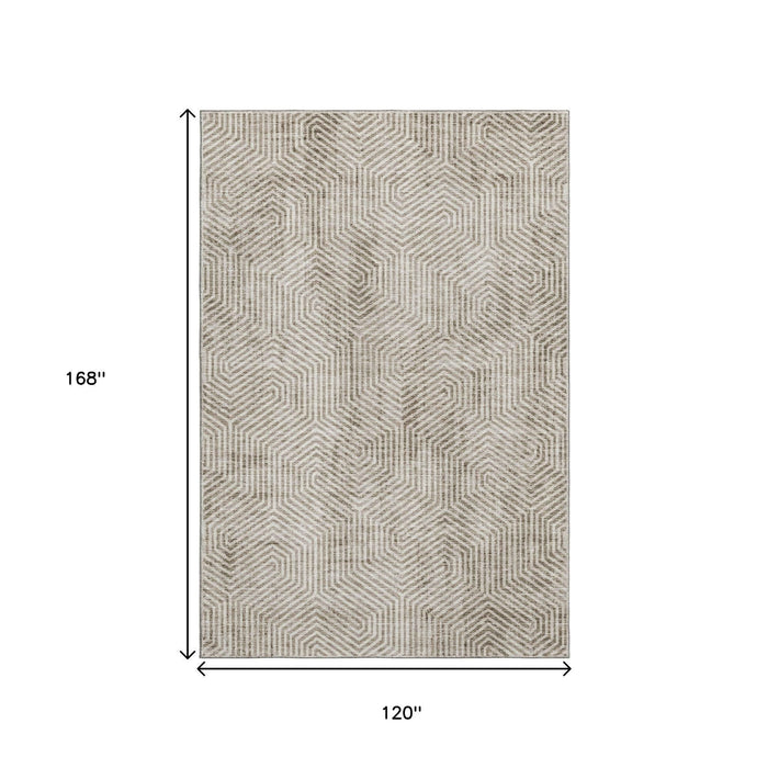 10' X 14' Geometric Washable Area Rug With UV Protection (672536) - Taupe / Beige