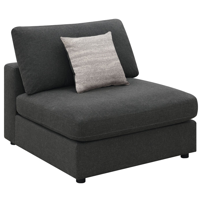 CoasterEssence Serene 4-piece upholstered modular sectional sofa in charcoal gray alcove arrangement