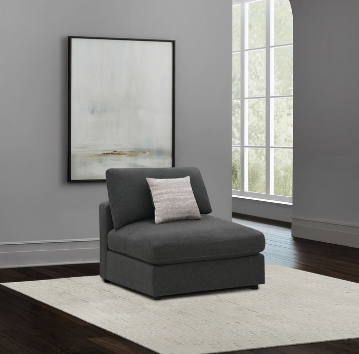 CoasterEssence Serene charcoal upholstered armless chair with a simple, modern design