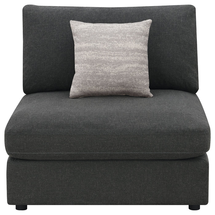 CoasterEssence Serene upholstered armless chair in charcoal fabric with a compact, modern design