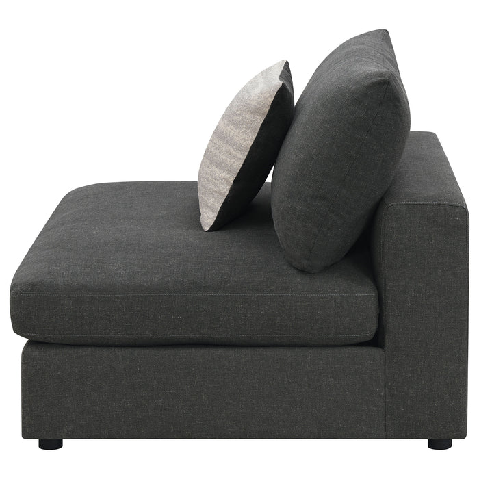 CoasterEssence Serene upholstered armless chair in charcoal fabric with a modern low-profile design