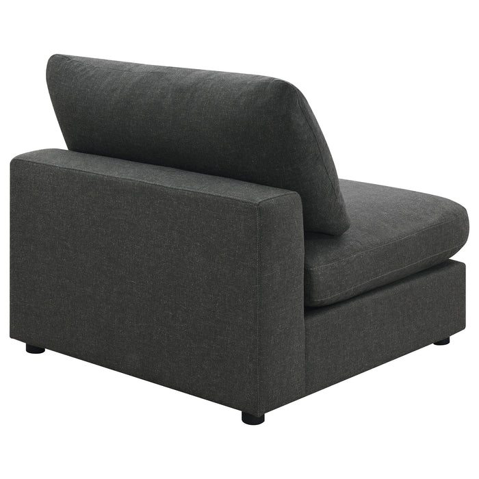 Serene CoasterEssence upholstered armless chair in charcoal gray with sleek modern design