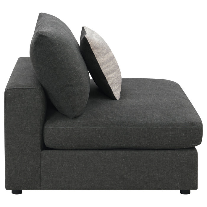 CoasterEssence Serene charcoal upholstered armless chair with a sleek, comfortable design