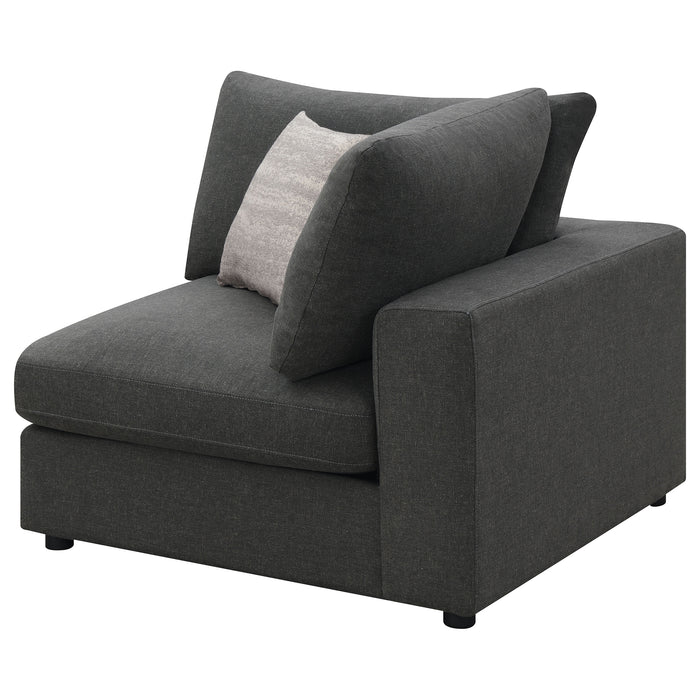 Serene Upholstered Corner charcoal furniture by CoasterEssence facing left