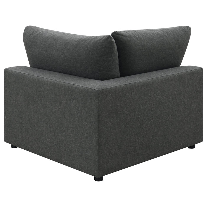 CoasterEssence Serene upholstered corner furniture in charcoal fabricWinvalid