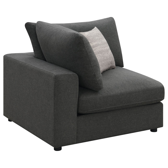 Serene Upholstered Corner charcoal furniture by CoasterEssence on a light background