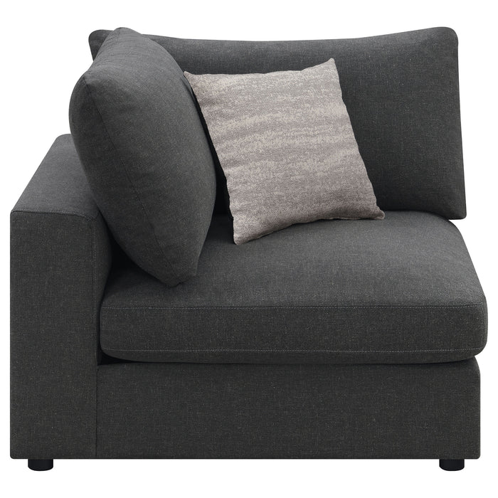 Serene Upholstered Corner charcoal furniture by CoasterEssence, showing a sleek cushioned corner design