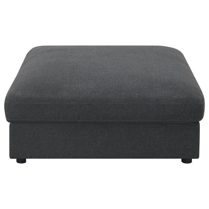 CoasterEssence Serene Square upholstered ottoman in charcoal fabric with a cushioned top