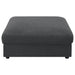 CoasterEssence Serene Square upholstered ottoman in charcoal fabric with a cushioned top