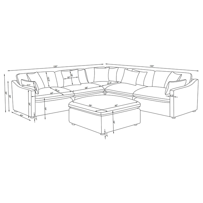 Hobson 6-piece Upholstered Modular Sectional Sofa Ivory