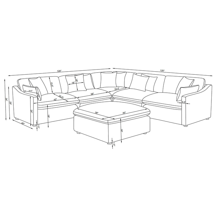 Hobson 6-piece Upholstered Modular Sectional Sofa Charcoal