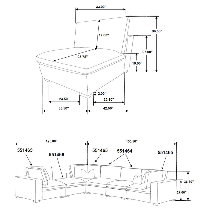 Lakeview 6-piece Upholstered Modular Sectional Chocolate