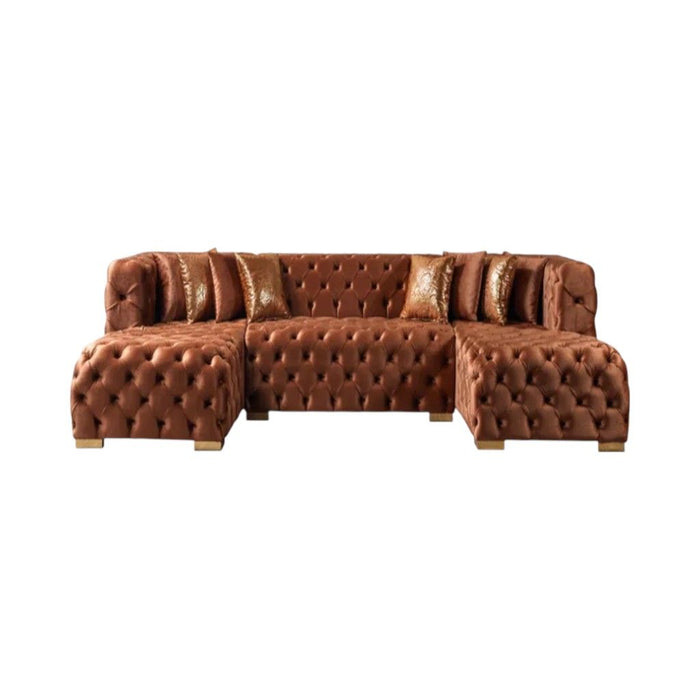 Tufted Velvet Modular U Shaped Sofa Chaise Sectional With Toss Pillows - Orange