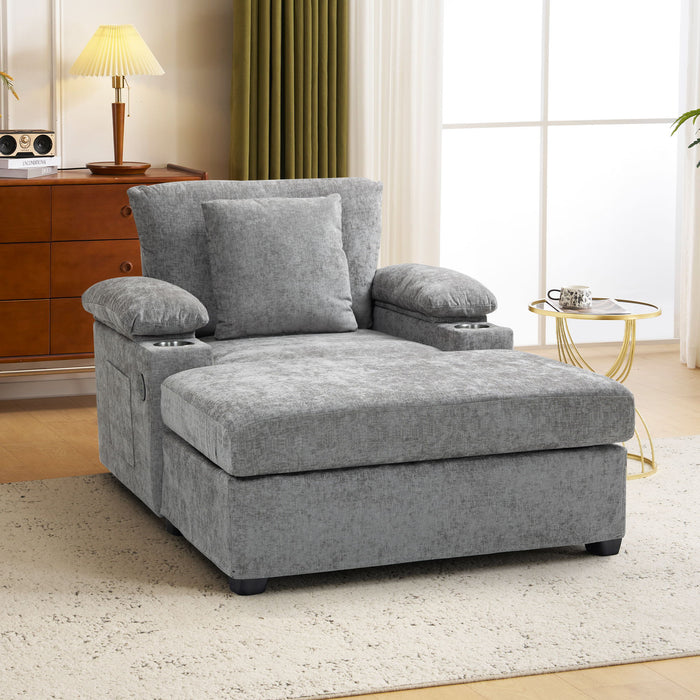 Giga modern oversized stationary chair with matching ottoman, built-in cupholders and USB charging ports for comfort and convenience.